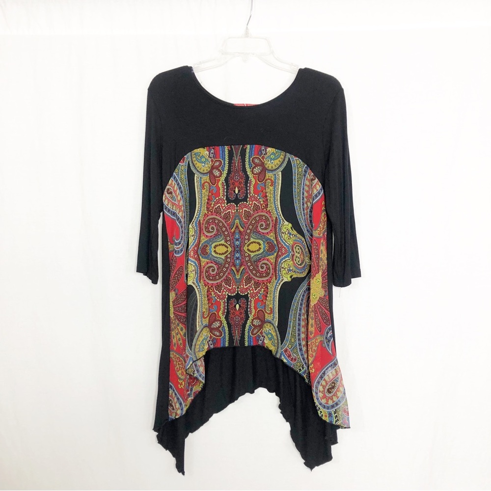 NEW Nicola Antoni Boho Paisley Flowy Tunic Top, Size Medium, Black and Multi